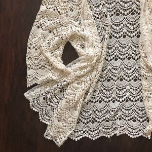 Textured Boho Crochet Open Cardigan Kimono Duster
